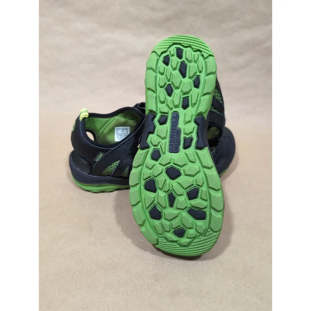 Merrell Boys Size 2M Hydro Rapid Sport Sandals Black Green Youth Leather‎ Upper